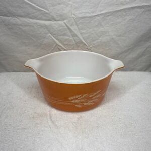 Vintage Pyrex Autumn Harvest Wheat Orange Cinderella Mixing Bowl 1.5 Qt 474-B